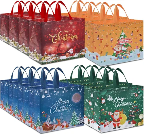 Miniatura 9 de AhfuLife 12 piezas bolsas de regalo de Navidad extra grandes, 15.7'' x 14.2'' x 5.9'', bolsas tipo tote de Navidad con asas, bolsa de compras B: 12