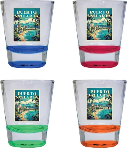 Puerto Vallarta Mexico Design C Souvenir - Vaso de chupito redondo de 1.5 onzas, paquete de 4 unidades