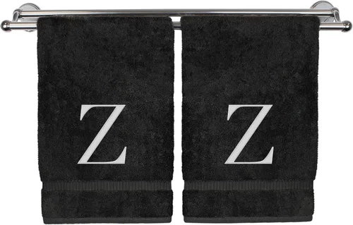 Miniatura 46 de Toalla de mano monogramada, regalo personalizado, juego de 2 - Toalla bordada con letra de bloque dorada - Extra absorbente 100% algodón turco