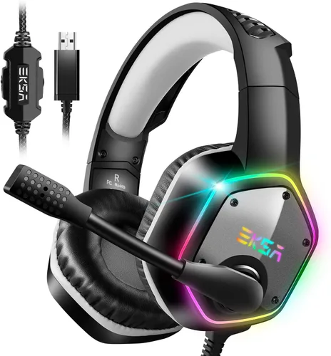 Miniatura 13 de EKSA E1000WT Wireless Gaming Headset,2.4GHz USB Gaming Headphones with Microphone for PC, PS5, PS4, Nintendo Switch, 7.1 Surround Sound Headset, RGB