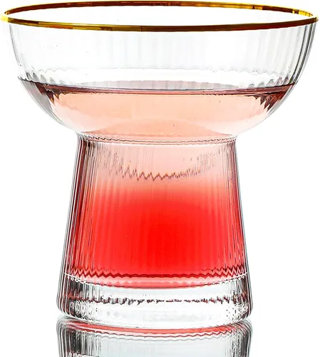 Lysenn Juego de 2 Vasos de Margarita sin Tallo - Elegantes Vasos de Cóctel con Rayas Verticales - Cristalería Soplada a Mano de Primera Calidad para