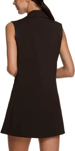 Miniatura 3 de chouyatou Chaleco largo sin mangas con cuello de solapa para mujer, estilo casual, con parte delantera abierta