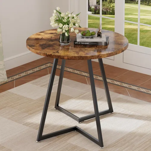 Miniatura 2 de Mesa redonda de comedor VECELO con tablero de grano de madera y marco de acero, para cocina, sala de estar, oficina, conferencia, 2 a 4 personas