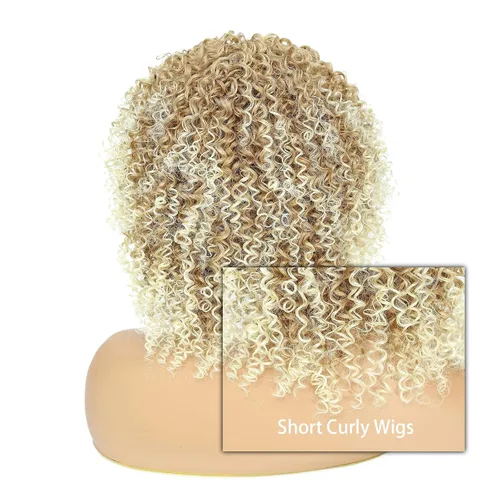 Miniatura 3 de Pelucas cortas para mujeres negras, pelucas afro rizadas para mujeres negras, pelucas rizadas con flequillo, pelucas trenzadas de repuesto de 27/613