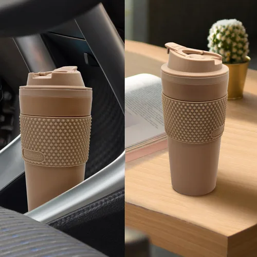 Miniatura 8 de Juego de Vasos Térmicos para Café de 16 onzas, Paquete de 2, Fabricado con Posos de Café Reales, Pared Doble Desmontable y Aislante, Listo