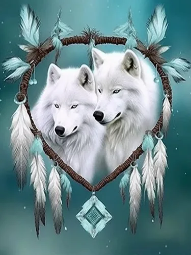 Miniatura 6 de Bimkole Kits de pintura de diamantes 5D, lobo atrapasueños, taladro completo, animales, juego de bordado de diamantes de imitación, pintura