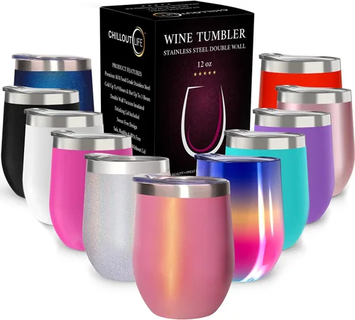 Miniatura 15 de CHILLOUT LIFE Vasos Térmicos de Vino de Acero Inoxidable de 12 oz Paquete de 2 - Vasos de Vino con Aislamiento al Vacío de Doble Pared con Tapas