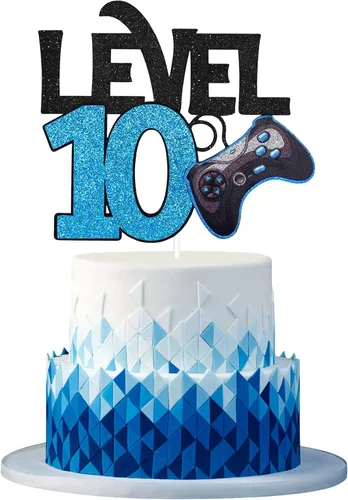 Miniatura 9 de Decoración para pastel de cumpleaños de nivel 15 – Videojuego de 15 cumpleaños para niño de 15 años, suministros de pastel azul – Decoración