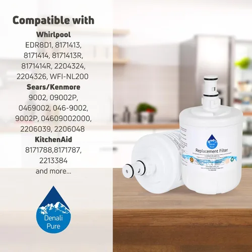 Miniatura 8 de Paquete de 2 filtros de agua de repuesto para refrigerador 10650524102 – Compatible con cartucho de filtro de agua Kenmore/Sears 46-9002