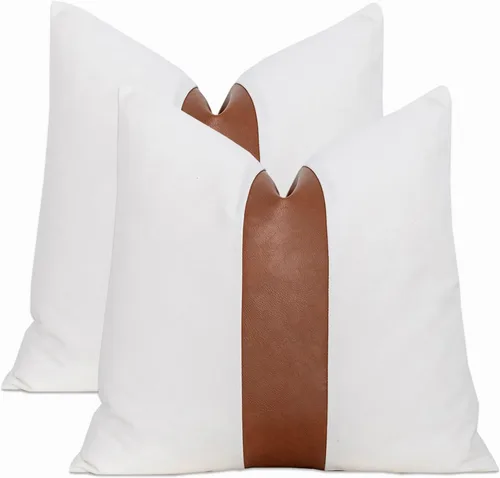 Miniatura 19 de Juego de 2 fundas de almohada negras y marrones de 18 x 18 pulgadas, fundas de almohadas modernas con rayas estilo granja para sofá, sala de estar