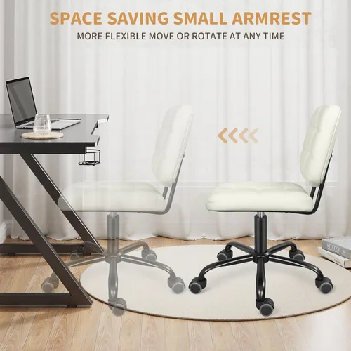 Miniatura 5 de ERGOSEAT Silla de escritorio de oficina en casa sin brazos con ruedas, moderna silla ergonómica con ruedas giratorias de 360°, sillas de tareas