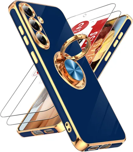 Miniatura 149 de LeYi Funda para Samsung Galaxy S22 Ultra con soporte de anillo giratorio de 360°, soporte magnético, chapado en oro rosa, borde protector para Negro