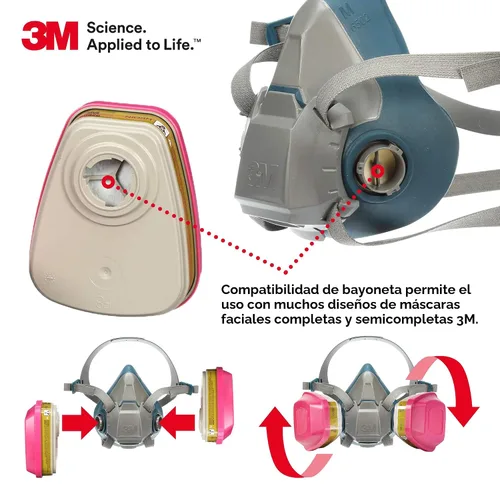 Miniatura 4 de 3M Cartucho/filtro respirador P100 60926, 1 par, NIOSH, ayuda a proteger contra vapores orgánicos, gases ácidos, amoniaco metilamina, formaldehído