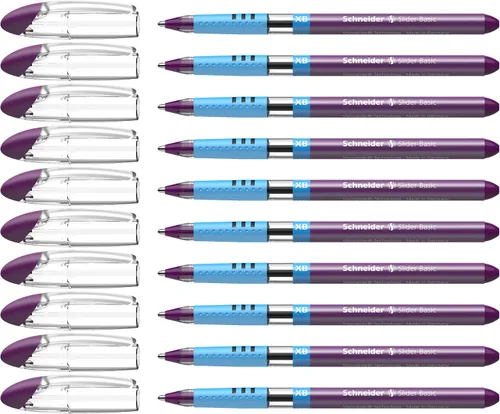 Miniatura 12 de Schneider Slider Basic XB (Extra Broad) - Bolígrafo de punta redonda, 1.4 mm, barril transparente, colores de tinta surtidos, paquete de 8