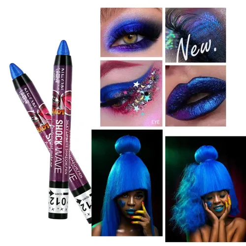 Miniatura 6 de MEICOLY 2 unidades de sombra de ojos en barra azul para Halloween, cadáver, novia, avatar, sally, maquillaje, crayón metálico, impermeable
