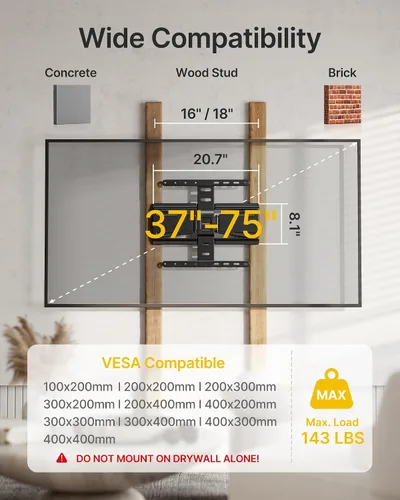 Miniatura 9 de monTEK 0.77" Soporte de pared ultradelgado para TV de 37 a 75 pulgadas, soporte de pared para TV de perfil bajo de movimiento completo con brazos