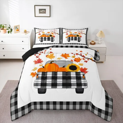 Miniatura 36 de Juego de edredón de calabaza de otoño tamaño individual para niños y niñas, juego de ropa de cama para niños, mujeres y hombres, ultra suave