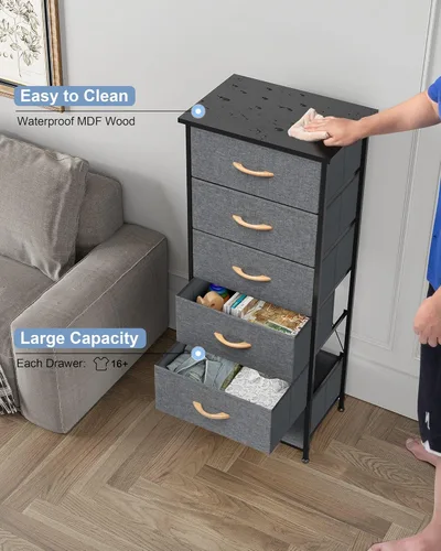 Miniatura 4 de Crestlive Products Torre de almacenamiento de vestidor vertical - Estructura resistente de acero, parte superior de madera, cajones de tela de fácil