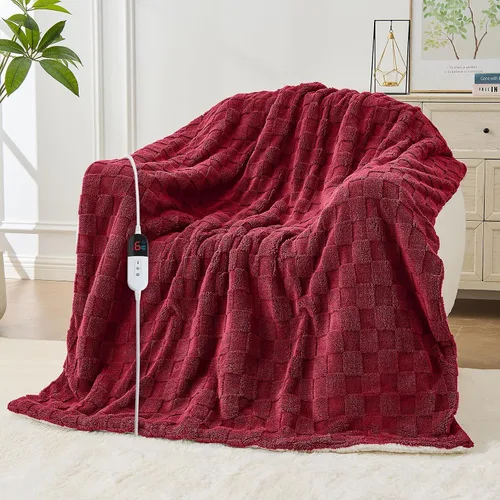 Miniatura 11 de Manta térmica eléctrica tamaño matrimonial – Manta jacquard a cuadros Sherpa de 72 x 84 pulgadas, manta de cama de calentamiento rápido con 6