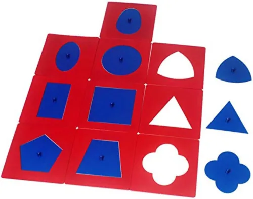 Miniatura 2 de Montessori - Juego de inserciones de metal de calidad profesional, 10 unidades, educación preescolar, formas geométricas, juguetes de aprendizaje