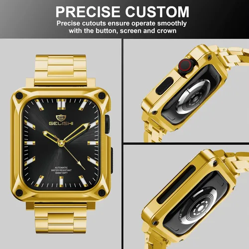 Miniatura 4 de Compatible con Apple Watch Band de 1.772 pulgadas Series 9, 8, 7, carcasa de metal resistente para hombres de 1.772 pulgadas con correa de repuesto