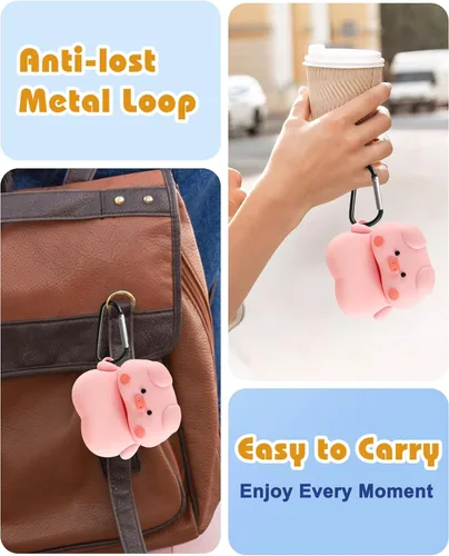 Miniatura 3 de Funda para AirPods 4 con llavero – Elegante a la moda para mujeres y niñas, de silicona 3D, diseño de perro kawaii femenino femenino único divertido