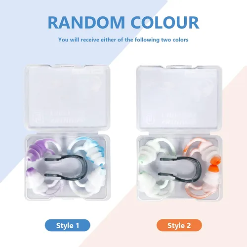 Miniatura 4 de Tapones reutilizables para los oídos de natación con clips para la nariz, 2 pares de tapones de silicona para los oídos para adultos, surf acuático