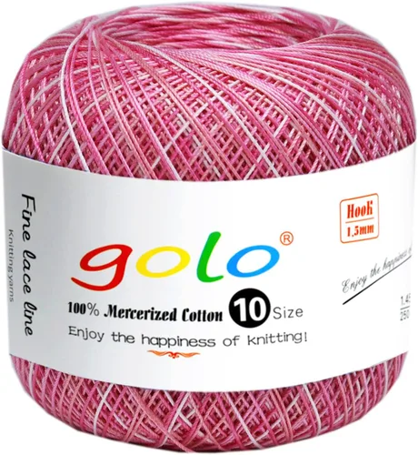 Miniatura 59 de Golo - Bolas de hilo para crochet de algodón tamaño 10, color algodón para crochet D-Fresa D078-fresa