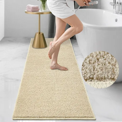 Miniatura 9 de HDFK Alfombra de baño antideslizante de 24 x 16 pulgadas, 2 tonos, felpilla suave, con respaldo de TPR Absorbencia sólida negro blanco Alfombra