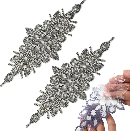 Miniatura 8 de PEARLY JUN 1 pieza de apliques de diamantes de imitación negros autoadhesivos, parches de cristal con adhesión térmica para ropa, adornos