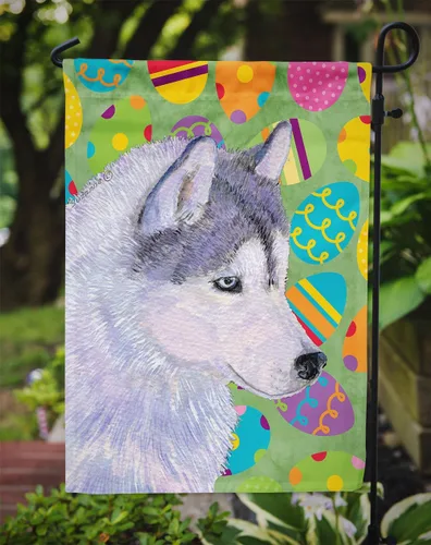 Miniatura 3 de Caroline's Treasures SS4809GF - Bandera decorativa para jardín con diseño de huevo de Pascua de Husky siberiano, diseño de huevera