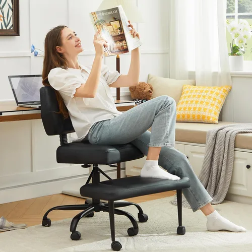 Miniatura 3 de Silla de oficina Criss Cross, silla para TDAH con reposapiés ajustable, silla de meditación giratoria de 360°, diseño flexible para el hogar, silla