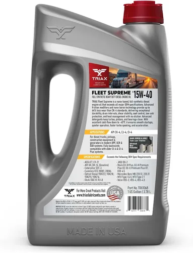 Miniatura 2 de Triax Fleet Supreme ESP 15W-40 API CK-4 Aceite de motor diésel completamente sintético, optimizado y potenciado por fricción con molibdeno