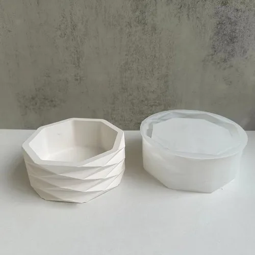 Miniatura 4 de Moldes de silicona para macetas de resina epoxi, molde geométrico redondo grande para jarrón de hormigón, arcilla para suculentas, molde para rombo