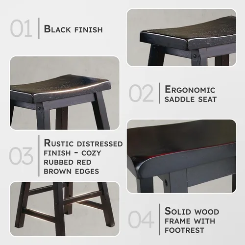 Miniatura 4 de Lexicon Victoria - Juego de 2 taburetes de altura de mesa de madera maciza, taburetes de cocina para comedor, asientos de silla sin brazos, perfecto