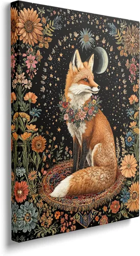 Lienzo decorativo para pared, diseño de zorro, diseño bohemio de animales para cocina, sala de estar, dormitorio, baño, oficina, zorros, pintura