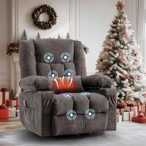 Miniatura 7 de Silla reclinable giratoria para adultos, reclinable mecedora con masaje por vibración y calor lumbar, mecedora ergonómica con bolsillo lateral, 2