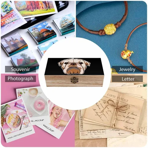 Miniatura 5 de Bonita caja de madera de Bulldog Inglés con tapa con bisagras, caja de recuerdo, caja de contenedor pequeño, regalo para joyería y almacenamiento