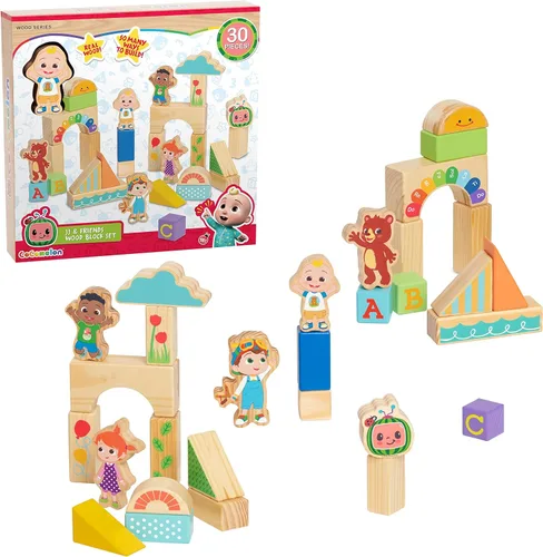 CoComelon JJ & Friends - Juego de bloques de madera, 30 piezas, madera reciclada, juguetes con licencia oficial para niños de 18 meses por Just Play