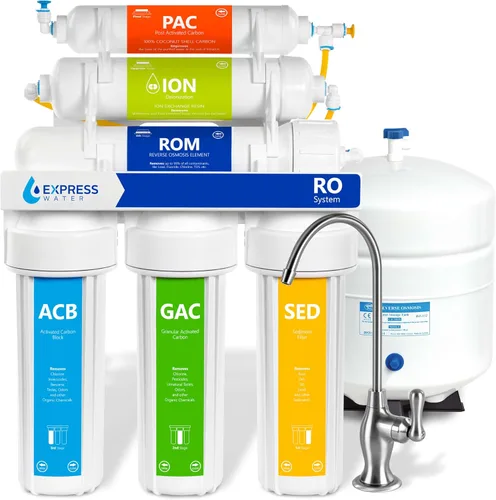 Express Water ROD|10D Sistema de filtrado de agua potable por ósmosis inversa y deionización de 6 etapas - Membrana 100 GPD RO - Filtro de uso