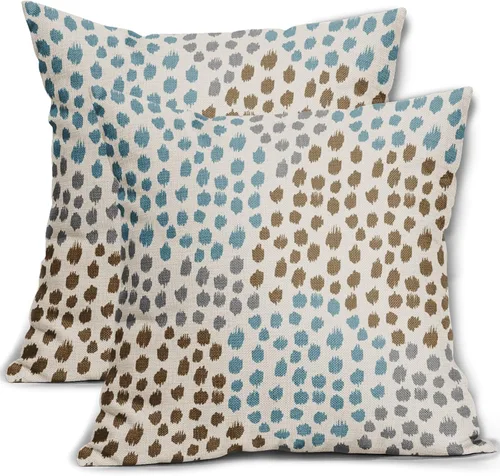 Miniatura 66 de Fundas de almohada marrón y blancas de 18 x 18 pulgadas, juego de 2 almohadas boho grises con lunares, fundas de almohada modernas estampadas