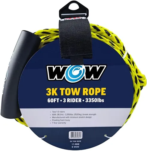 WOW Sports Cuerda de remolque de 3k 60 pies con boya de espuma flotante Cuerda de remolque para 1 2 o 3 personas para navegar, 17-3030 Amarillo