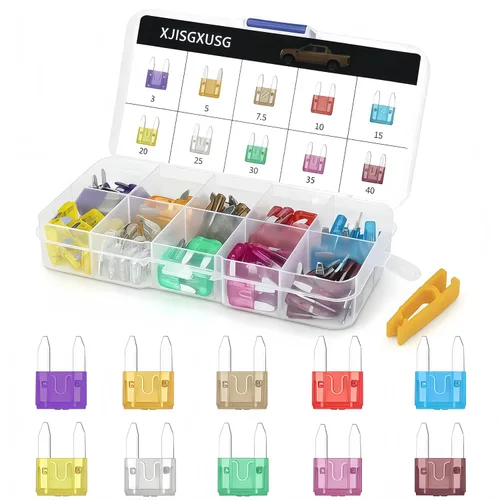 Kit de 100 mini fusibles, kit de surtido de fusibles de cuchilla (3A/5A/7.5A/10A/15A/20A/25A/30A/35A/40A) (con herramienta extractora) para
