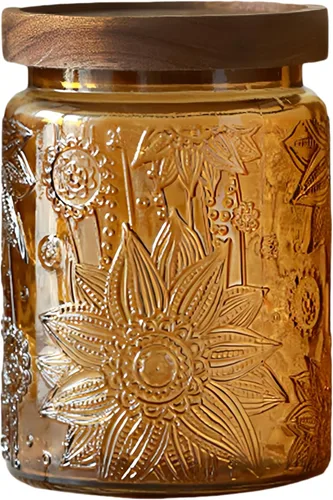 ANSQU Tarro de vidrio vintage de 23.7 onzas con tapa de madera maciza, almacenamiento hermético para té suelto, café, dulces, galletas, detergente