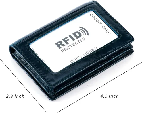 Miniatura 2 de Billetera de bolsillo frontal plegable para hombre, de piel auténtica, con bloqueo RFID, tarjetero