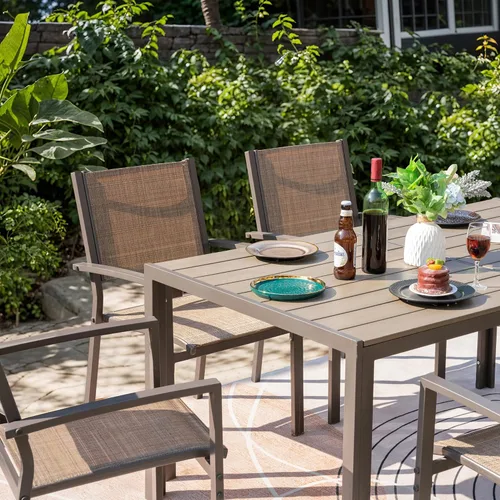 Miniatura 2 de GUNJI Mesa de comedor rectangular de 59 pulgadas para 6 personas, mesa de comedor de madera con patas de metal para comedor, sala de estar