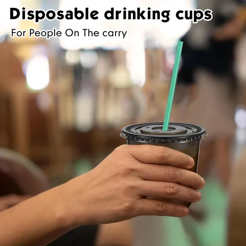 Miniatura 5 de Baderke Juego de 25 vasos de plástico con tapas y pajitas, tazas de plástico desechables para café helado, jugo, batido, cristal para cafeterías