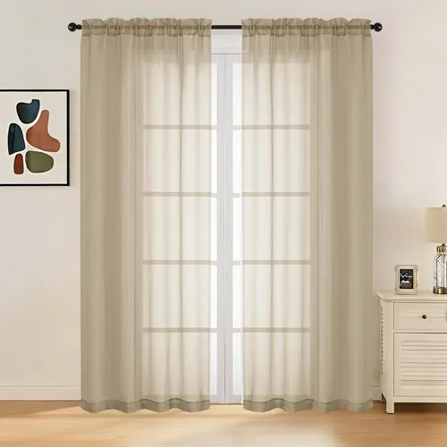 Miniatura 45 de LIVEKID Cortinas traslúcidas negras de cocina de 36 pulgadas de largo, cortinas cortas filtrantes de luz, 2 paneles de gasa aireada, texturizadas