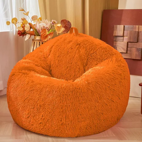 Miniatura 10 de Fundas para puf de pelo sintético mullido color beige, funda para silla puff de felpa suave color beige para niños y niñas, almacenamiento de puf