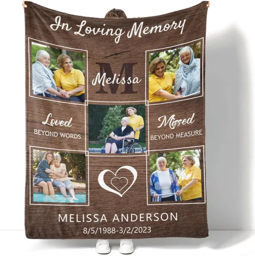 Miniatura 25 de Se envía al día siguiente, manta conmemorativa personalizada con fotos en memoria amorosa para seres queridos perdidos: Hecho en EE. UU., Imagen